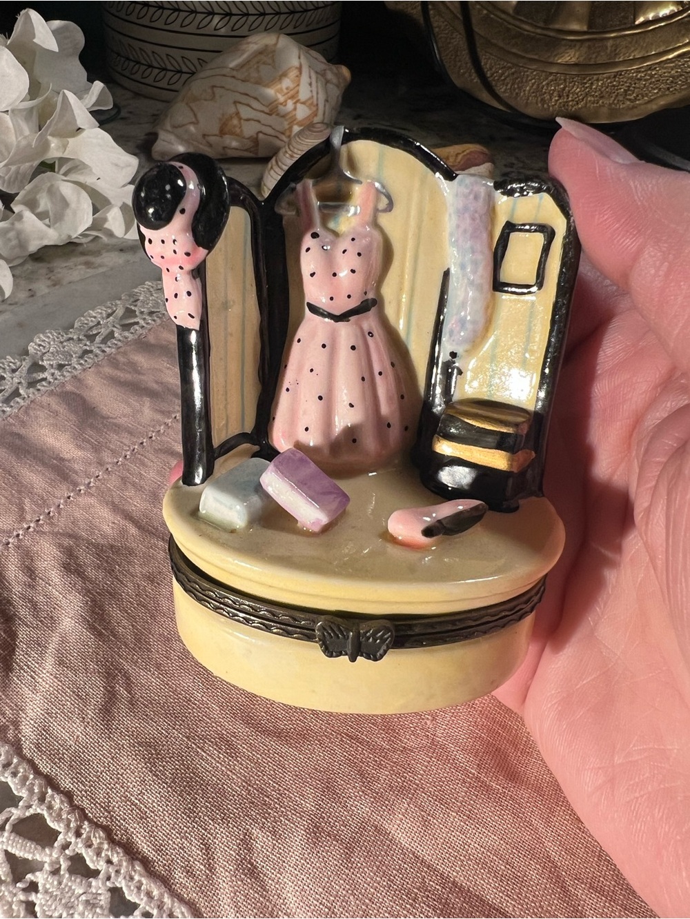 Cute Pink Dressing Corner Trinket Jewelry Box